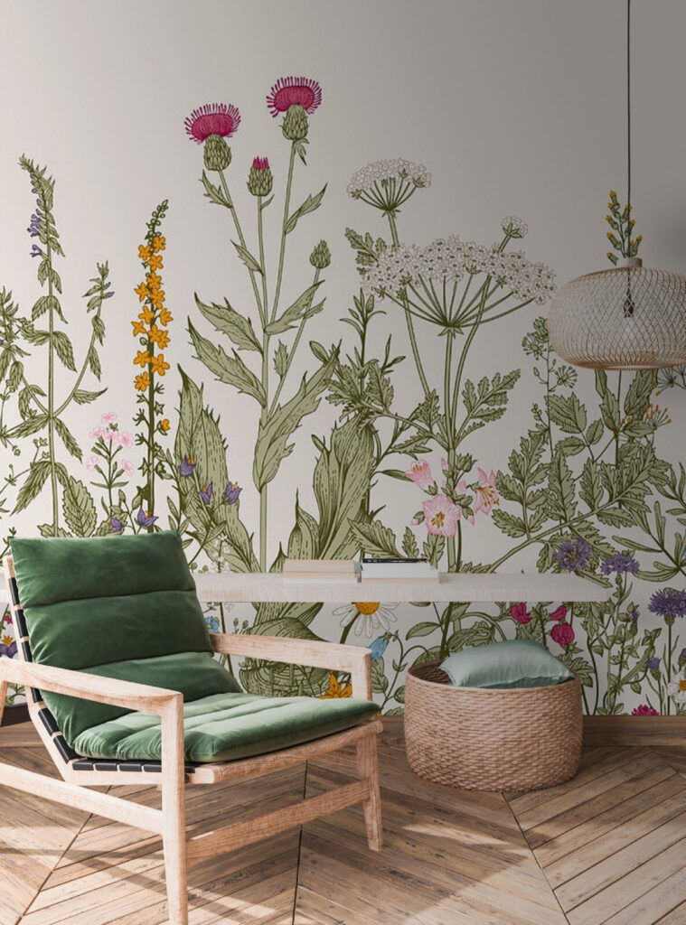 Row of flowers and plants