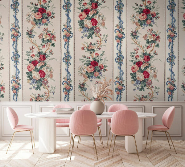 Wallpaper with flowers and ribbons Wallpaper with flowers and ribbons