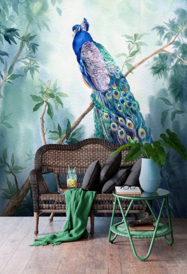Watercolor of a peacock on a branch Watercolor of a peacock on a branch