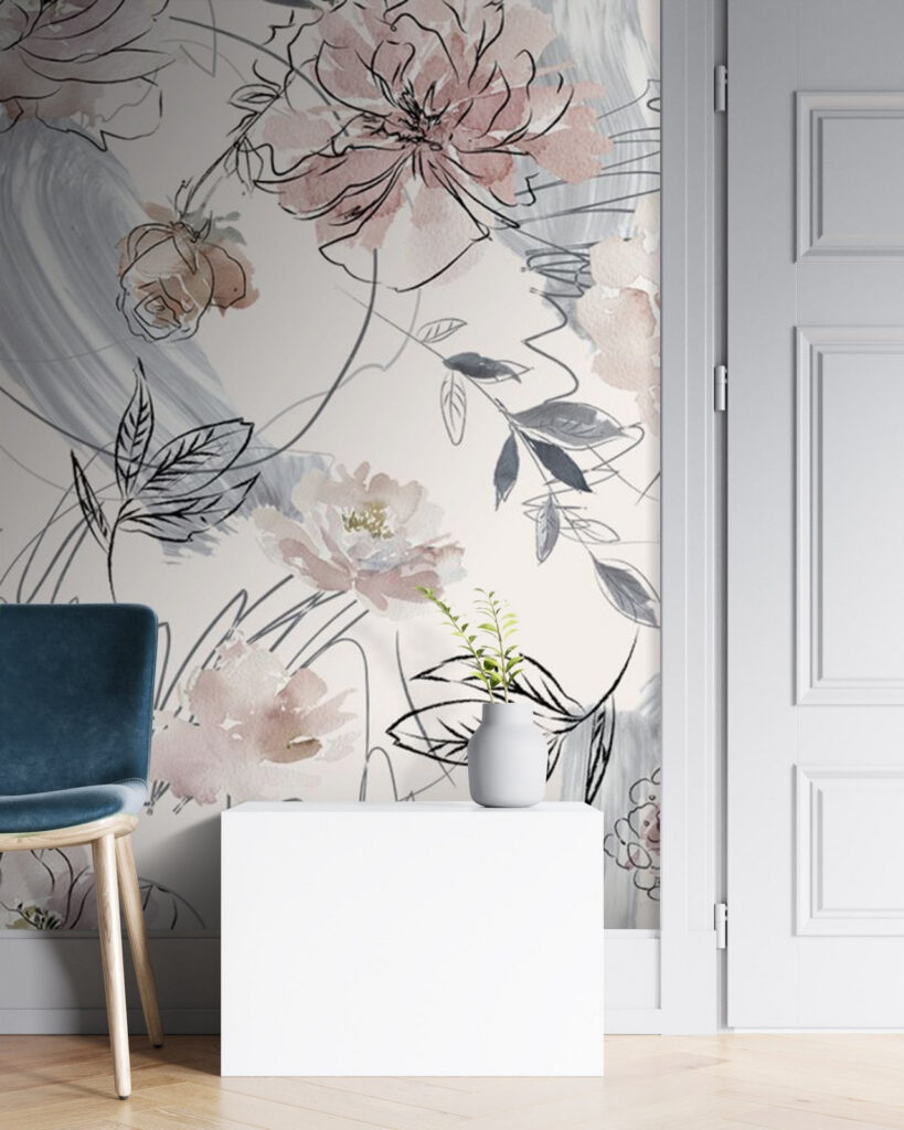 Floral pattern with black and white flowers