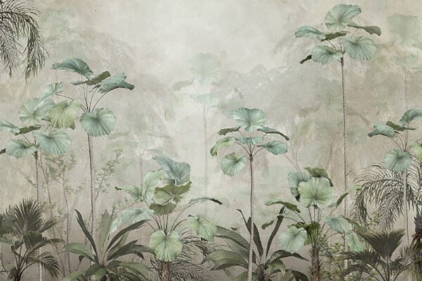 Group of plants in a foggy forest Group of plants in a foggy forest