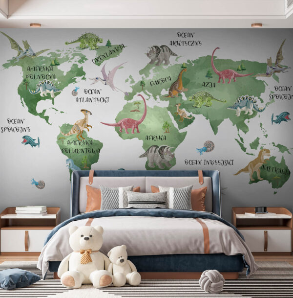 Map of the world with dinosaurs Map of the world with dinosaurs