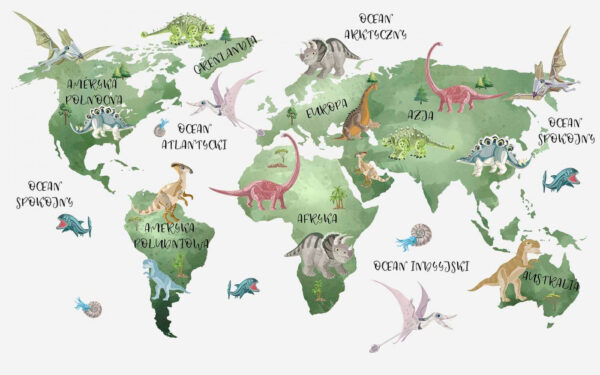 Map of the world with dinosaurs Map of the world with dinosaurs