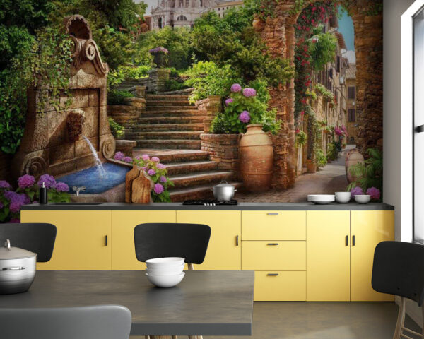 Stone path with a fountain and stairs and flowers u67807pik83 600x480 - Stone path with a fountain and stairs and flowers - tegory