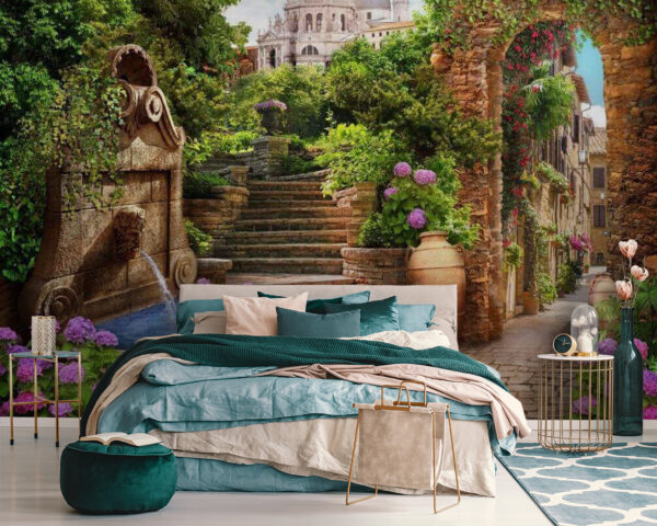 Stone path with a fountain and stairs and flowers u67807pib111 600x480 - Stone path with a fountain and stairs and flowers - tegory