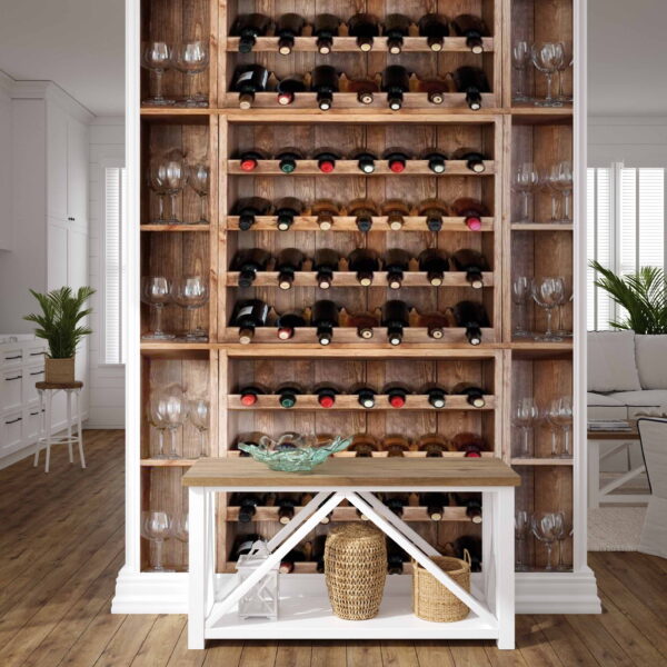 Wine bottles and glasses on a shelf Wine bottles and glasses on a shelf