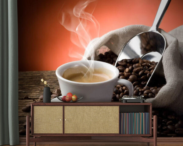 Cup of coffee with steam and coffee beans u64903pig20 600x480 - Cup of coffee with steam and coffee beans - tegory
