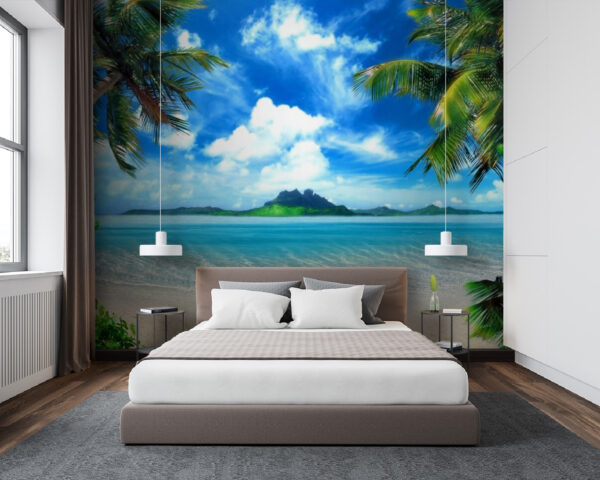 Beach with palm trees and blue water Beach with palm trees and blue water
