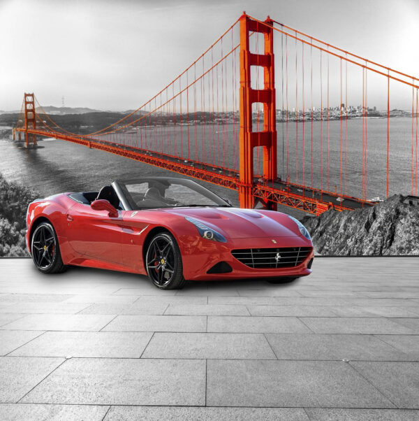 Red sports car on a road with a bridge in the background u64433p 600x602 - Red sports car on a road with a bridge in the background - tegory