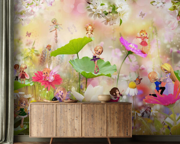 Group of cartoon fairies on flowers u62265pig21 600x480 - Group of cartoon fairies on flowers