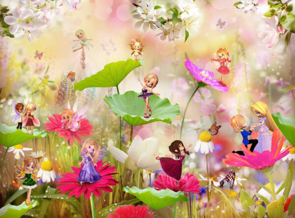 Group of cartoon fairies on flowers u62265p 600x443 - Group of cartoon fairies on flowers
