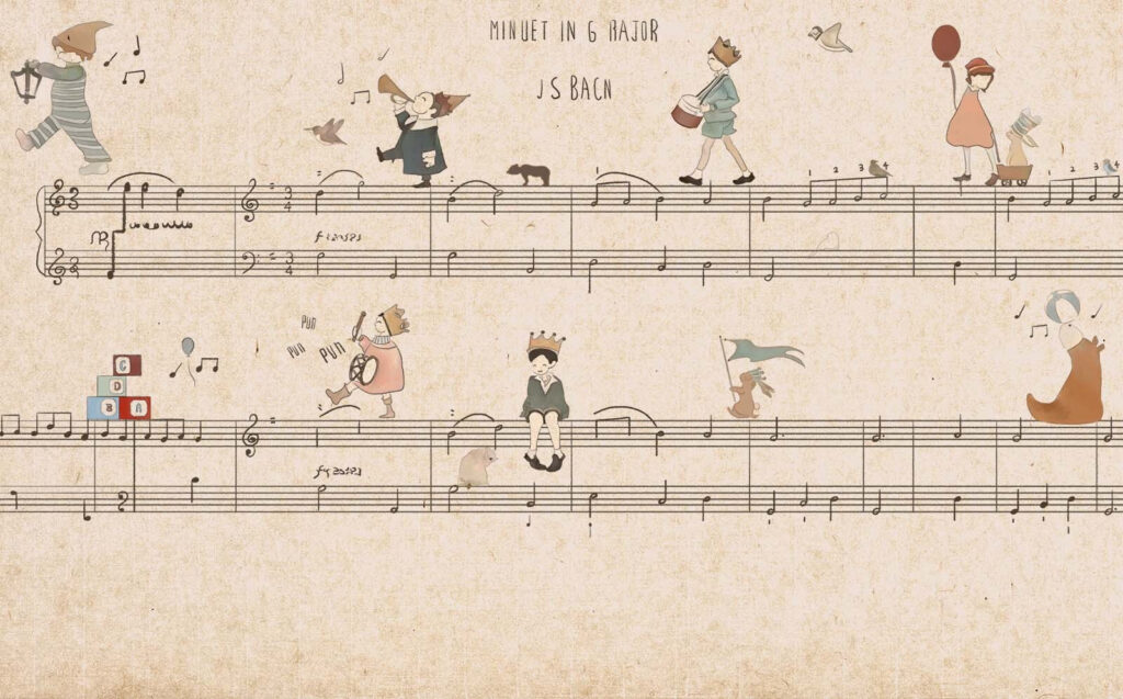 Sheet of music with drawings of people playing instruments u62131p 1024x637 - Sheet of music with drawings of people playing instruments - tegory