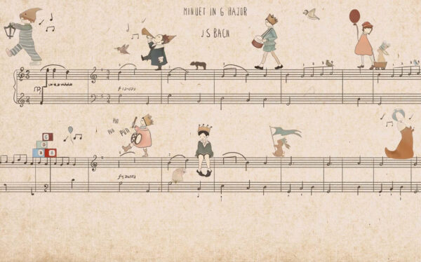 Sheet of music with drawings of people playing instruments u62131p 600x374 - Sheet of music with drawings of people playing instruments - tegory