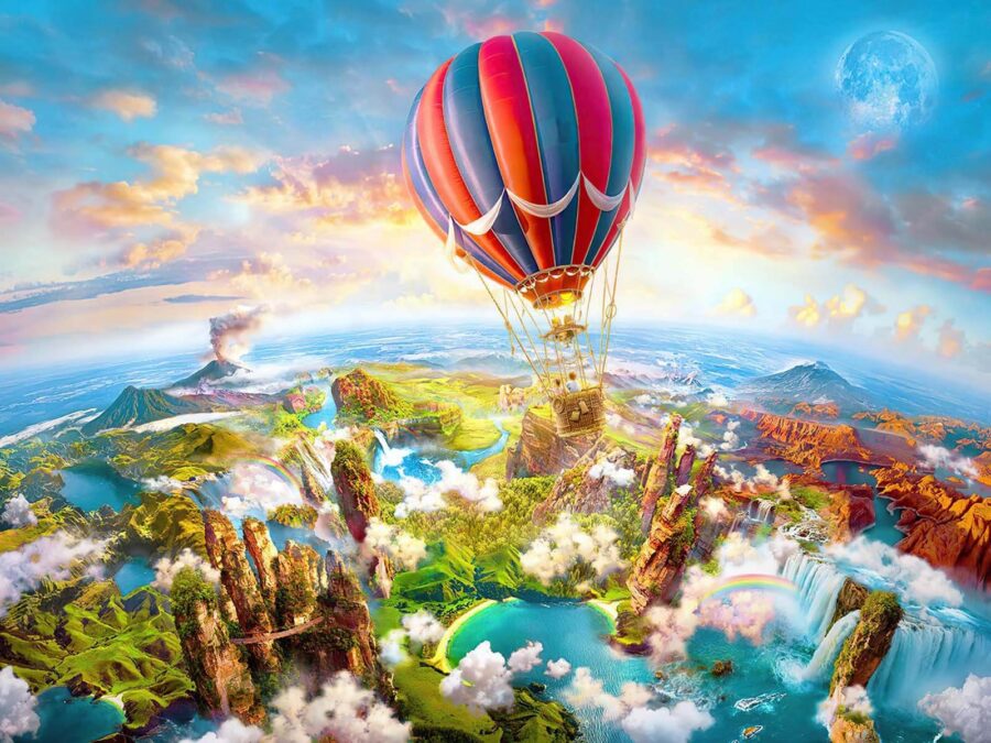 Hot air balloon over a landscape