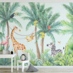 Wall murals Giraffe and zebra in a jungle