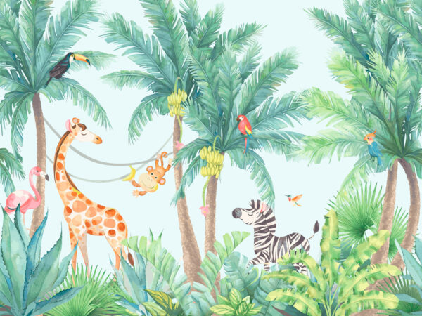 Giraffe and zebra in a jungle Giraffe and zebra in a jungle