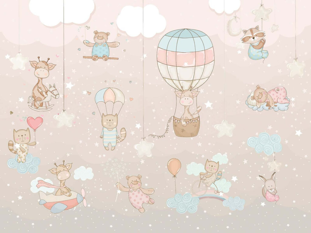Wall mural of animals and balloons u62108p 1024x768 - Wall mural of animals and balloons - tegory