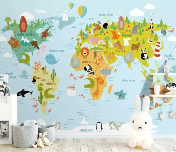 Map of the world with animals