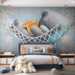Wall murals Teddy bear sleeping in a hammock