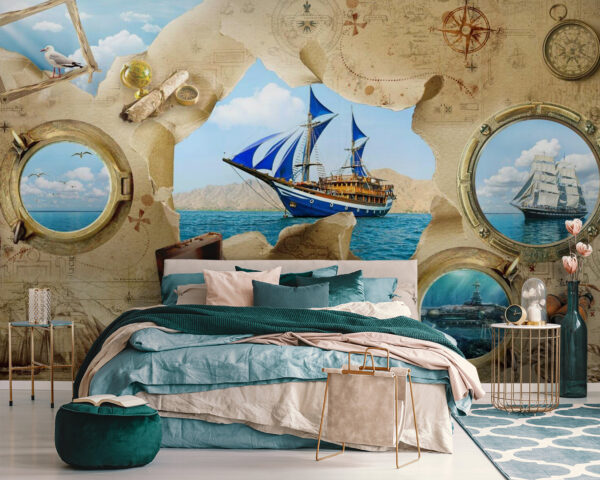 Pirate treasure map with a ship in the water Pirate treasure map with a ship in the water