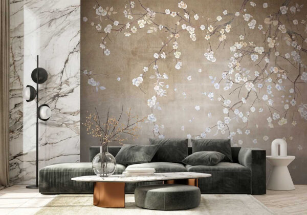 Tree branch with white and blue flowers u61369pig1 600x420 - Tree branch with white and blue flowers