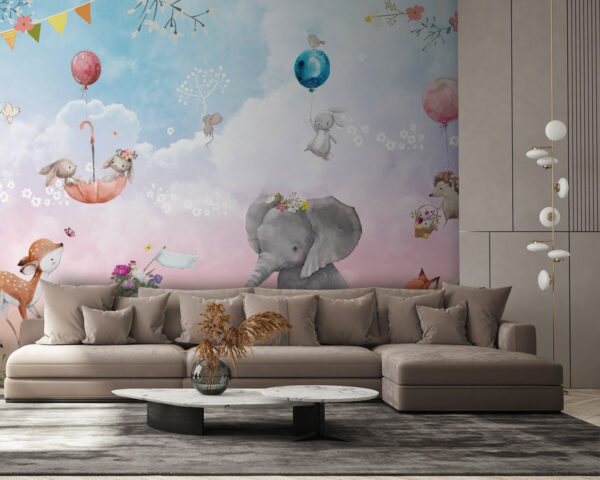 Wall mural of animals and balloons u59964pig58 600x480 - Wall mural of animals and balloons - tegory