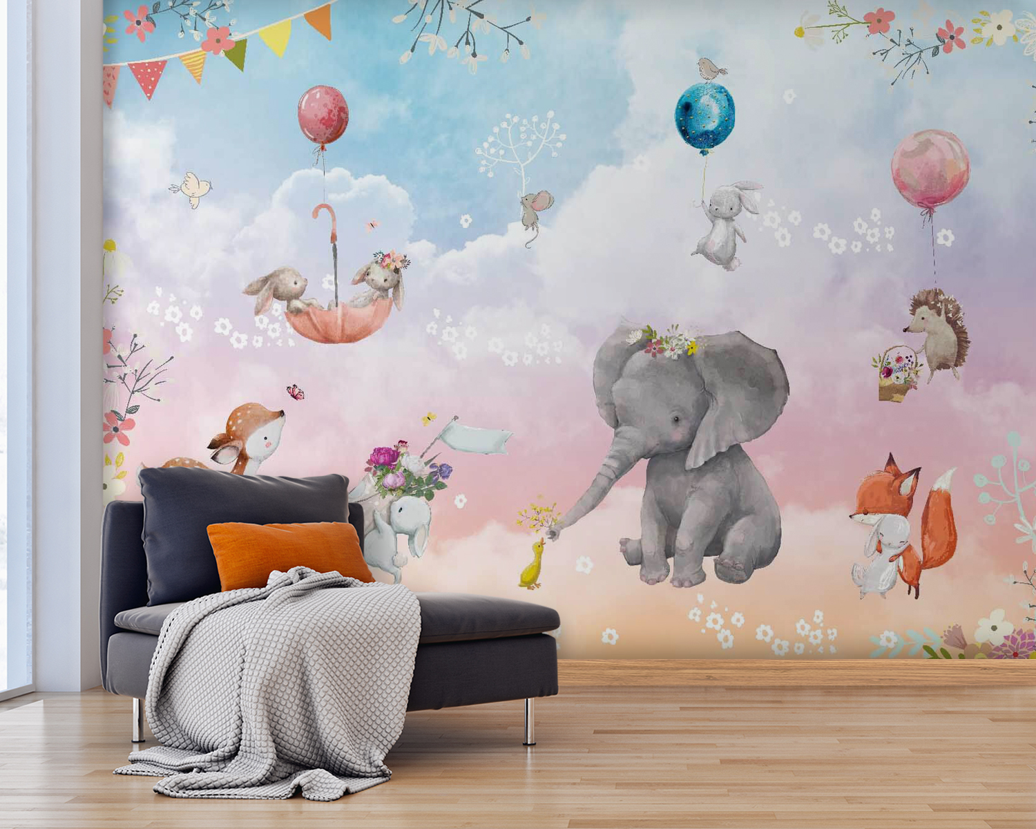 u59964pig25m - Wall mural of animals and balloons - tegory
