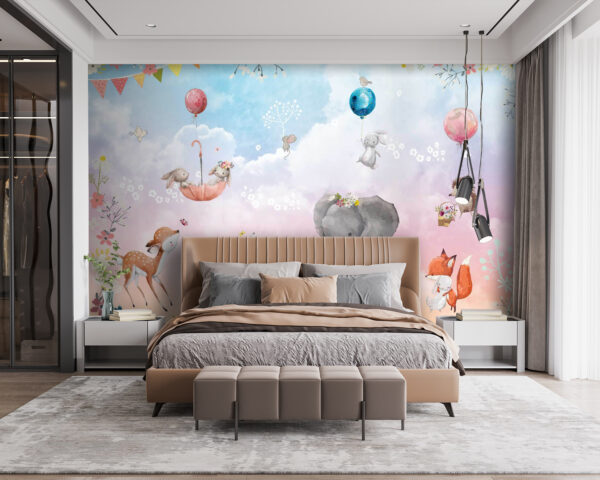Wall mural of animals and balloons u59964pib115 600x480 - Wall mural of animals and balloons - tegory