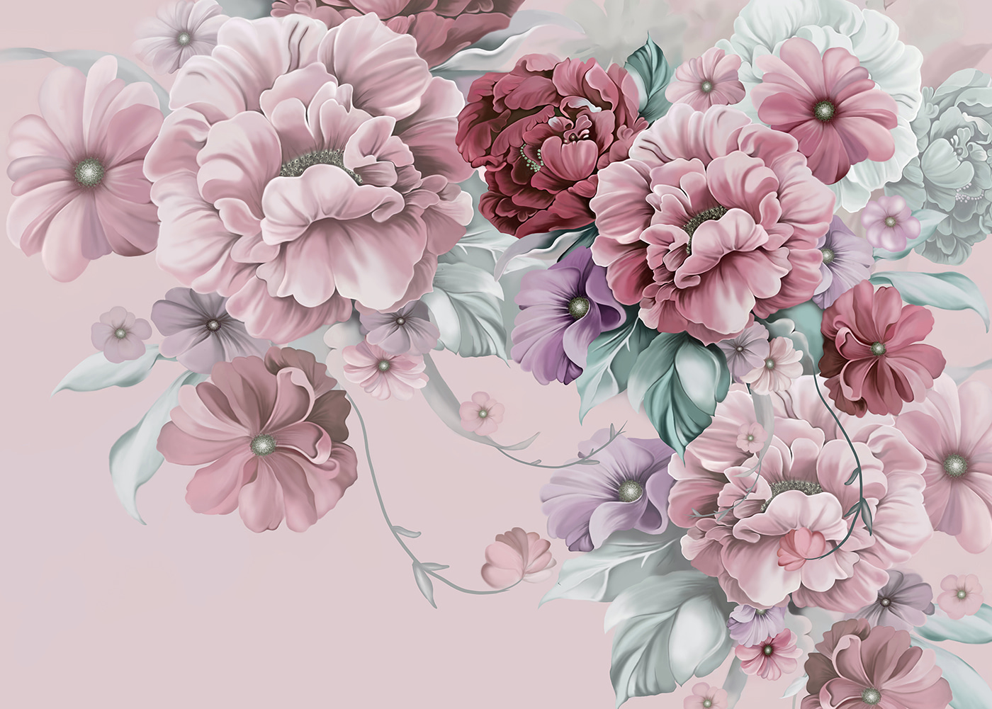 A group of flowers on a pink background