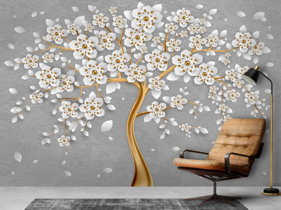 Wall murals Tree with white flowers and leaves - Image 2