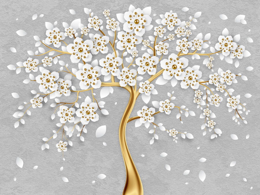 Wall murals Tree with white flowers and leaves - Image 3