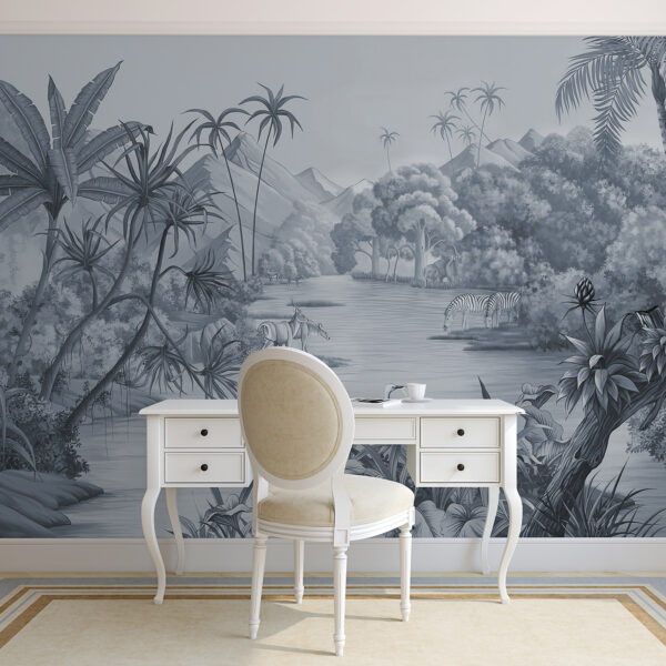 A river with zebras and mountains Wall murals A river with zebras and mountains