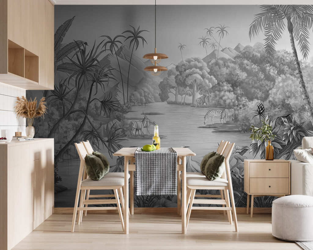 River with zebras and mountains River with zebras and mountains