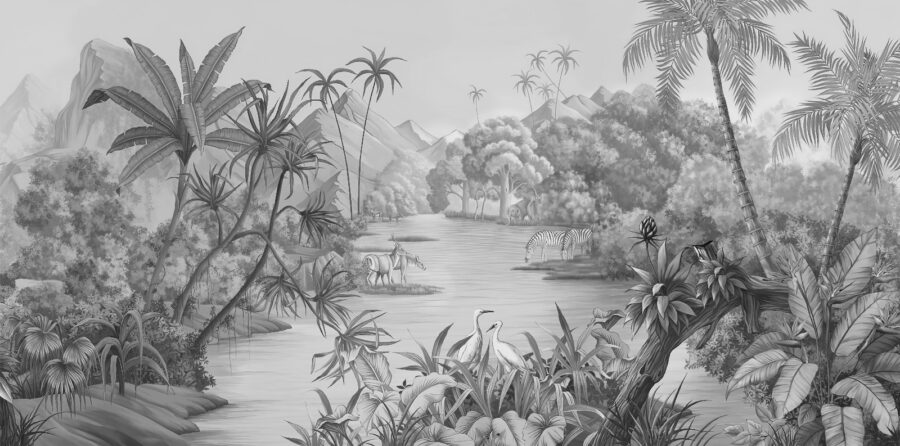 River with zebras and mountains