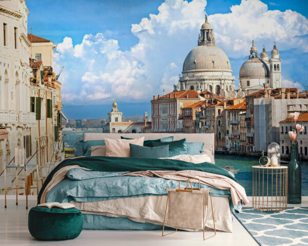 Water way with boats and buildings in the background with Grand Canal in the background