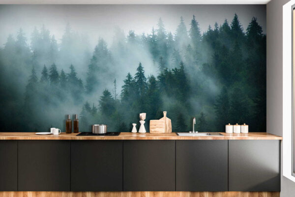 Foggy forest with trees Foggy forest with trees