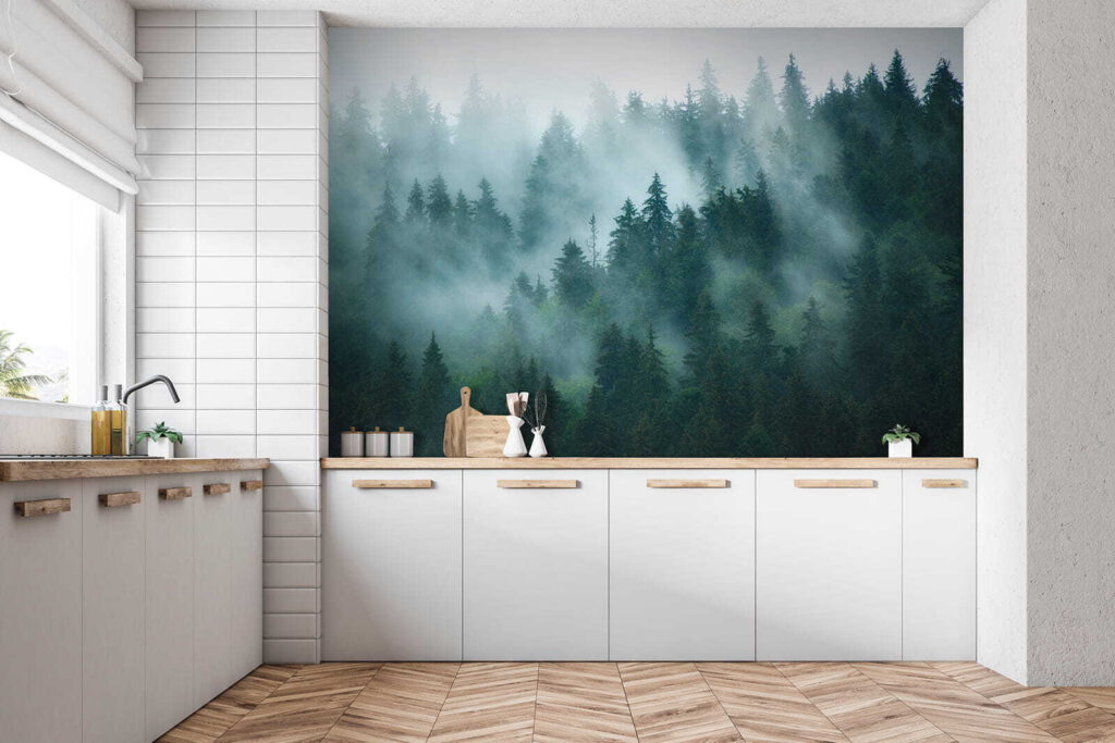 Foggy forest with trees Foggy forest with trees