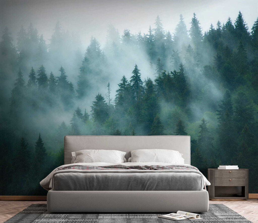 Foggy forest with trees Foggy forest with trees