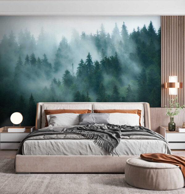 Foggy forest with trees Foggy forest with trees