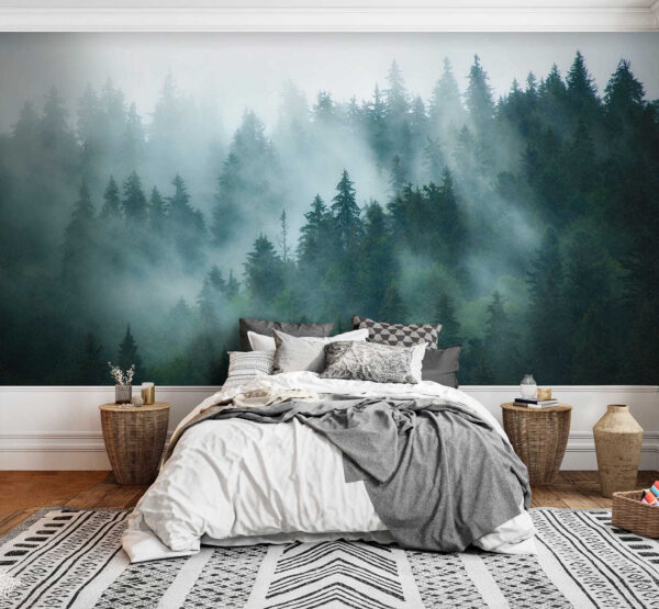 Foggy forest with trees Foggy forest with trees