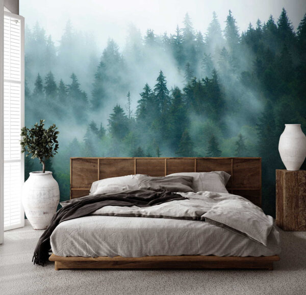 Foggy forest with trees Foggy forest with trees