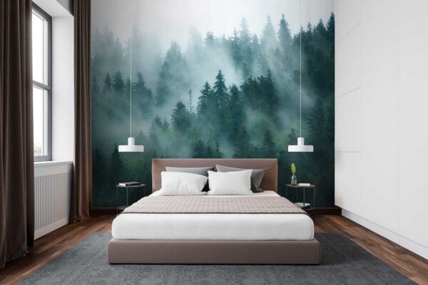 Foggy forest with trees Foggy forest with trees