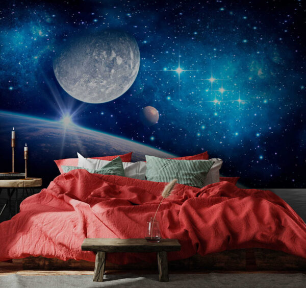 Planet and moon in space Planet and moon in space