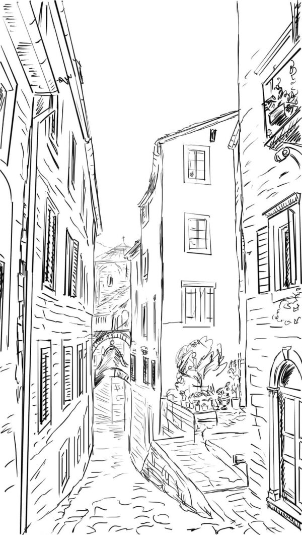 Drawing of a street with buildings u57680p 600x1060 - Drawing of a street with buildings - tegory