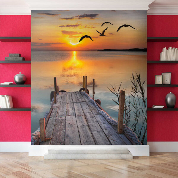 Dock with birds flying over water u57673pih2 600x600 - Dock with birds flying over water