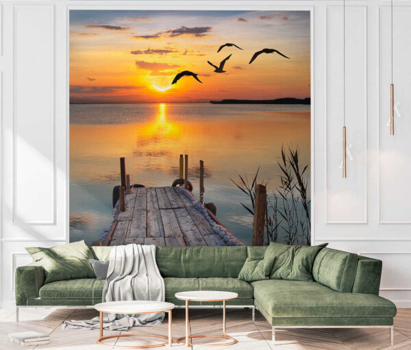 Dock with birds flying over water u57673pig2 600x511 - Dock with birds flying over water