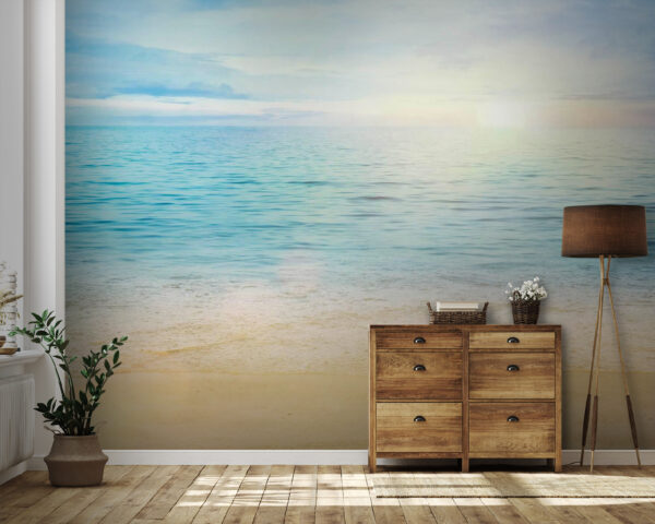 Sandy beach with blue water and a blue sky Sandy beach with blue water and a blue sky