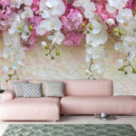 Wall murals Group of white and pink flowers