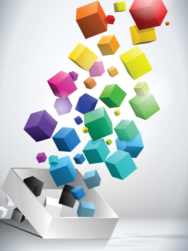 Colorful cubes falling into a box Colorful cubes falling into a box