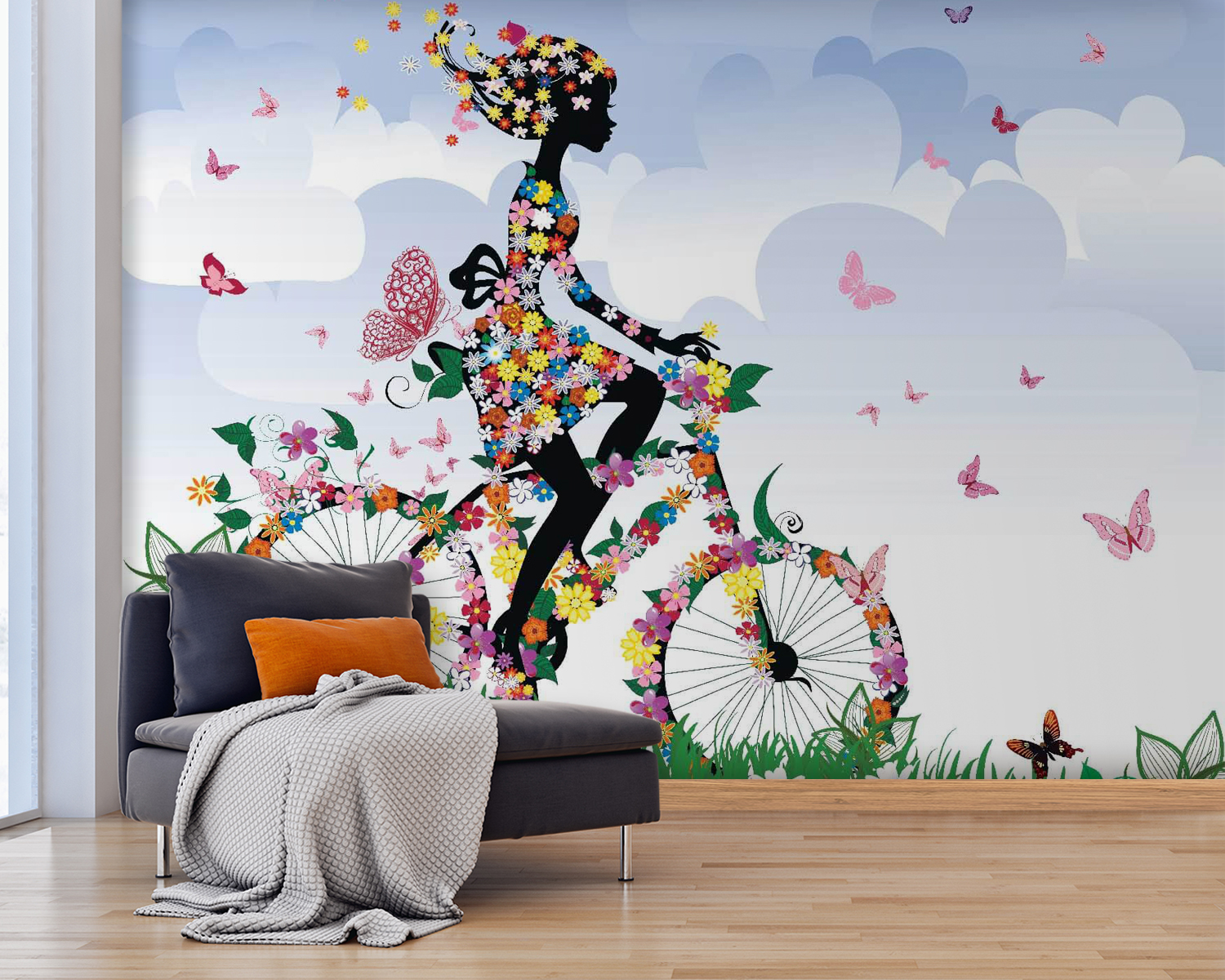 u55195pig25m - Woman riding a bicycle with flowers - tegory